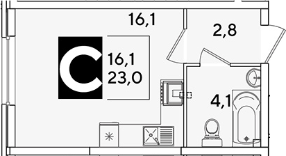 Студия, 23 м², 2/16 этаж, ЖК «Самолет»