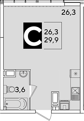 Студия, 29.9 м², 15/16 этаж, ЖК «Самолет»