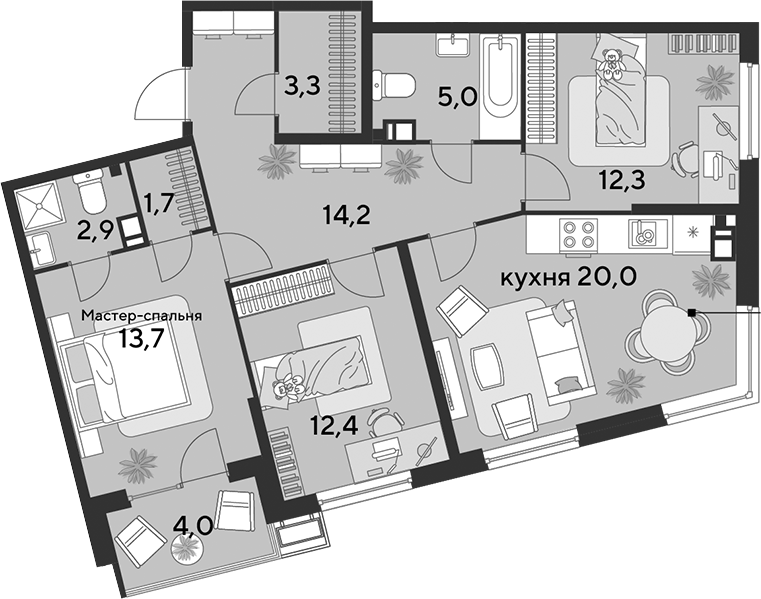 4+ комнаты, 85.5 м², 6/18 этаж, ЖК «Парк Победы»