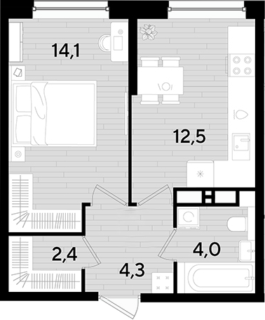 1-комн., 37.3 м², 13/16 этаж, ЖК «DОГМА ПАРК»