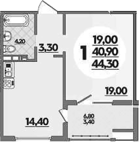 Продается 1-комн. квартира, 40.9 м²