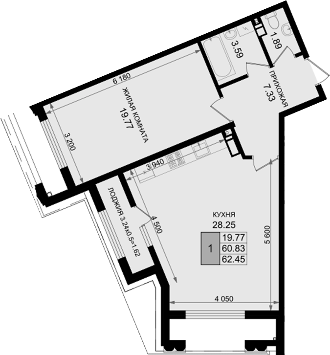 1-комн., 60.83 м², 7/8 этаж, ЖК «Резиденция морей»