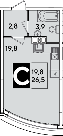Студия, 26.5 м², 7/16 этаж, ЖК «Самолет»