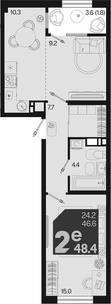 Продается 2-комн. квартира, 46.6 м²