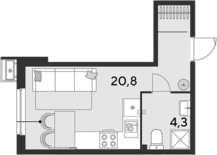 Студия, 25.1 м², 2/18 этаж, ЖК «Парк Победы»