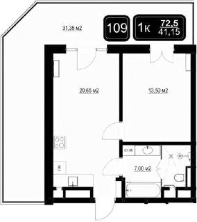2-комн., 41.15 м², 7/9 этаж, ЖК «ГК Кайрос»