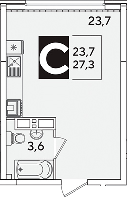 Студия, 27.3 м², 13/16 этаж, ЖК «Самолет»