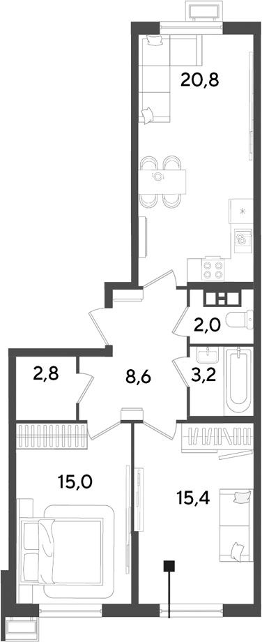 3-комн., 67.8 м², 7/18 этаж, ЖК «Парк Победы»