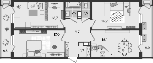 4+ комнаты, 82.2 м², 21/24 этаж, ЖК «Рекорд»
