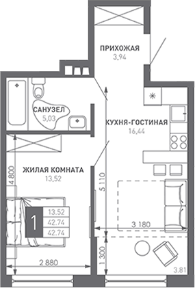 Продается 1-комн. квартира, 44 м²