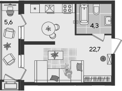 Студия, 27 м², 2/24 этаж, ЖК «Рекорд»