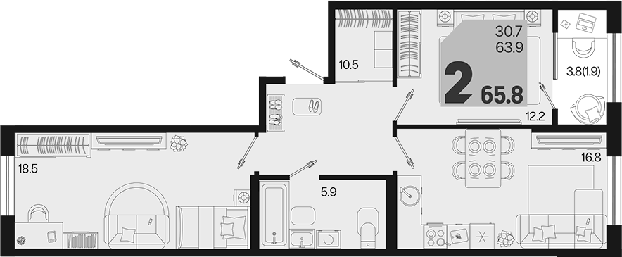 Продается 2-комн. квартира, 63.9 м²
