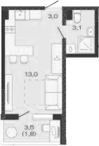 Продается 1-комн. квартира, 19.1 м²