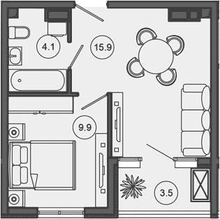 2-комн., 29.9 м², 10/10 этаж, ЖК «Гостиничный комплекс GREENMONT»