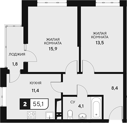 Продается 2-комн. квартира, 53.3 м²