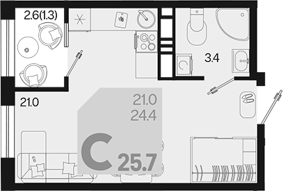 Студия, 24.4 м², 8/18 этаж, ЖК «Первое место»