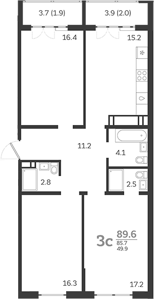 4+ комнаты, 85.7 м², 3/24 этаж, ЖК «Все Свои VIP»