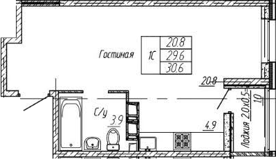 Студия, 29.6 м², 9/9 этаж, ЖК «Архитектор. ГК ЮгСтройИнвест»