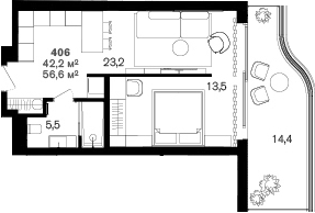 1-комн., 42.2 м², 4/6 этаж, ЖК «Benefit Sea Breeze Sochi»