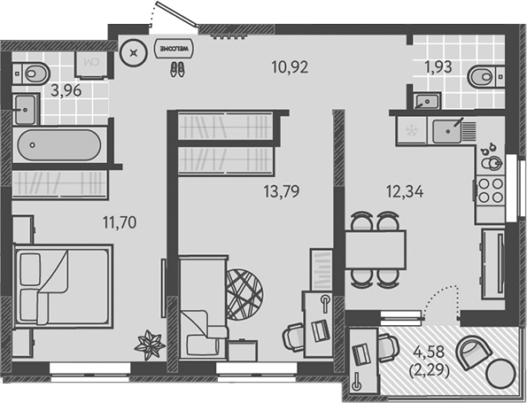 2-комн., 54.64 м², 11/18 этаж, ЖК «Теплые края»