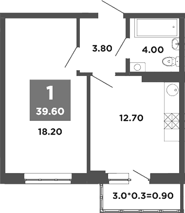 1-комн., 38.7 м², 4/20 этаж, ЖК «НЕО-квартал Красная площадь»