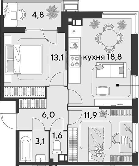 Продается 3-комн. квартира, 54.5 м²