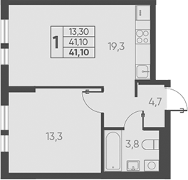 1-комн., 41.1 м², 14/15 этаж, ЖК «Барса»