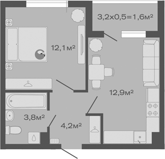 1-комн., 33 м², 4/4 этаж, ЖК «Дзенпарк»
