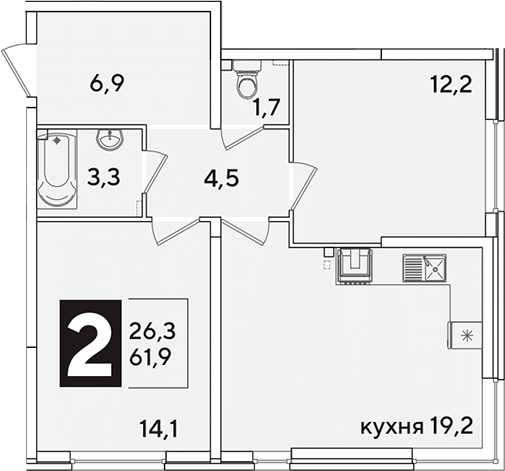 3-комн., 61.9 м², 1/16 этаж, ЖК «Самолет»