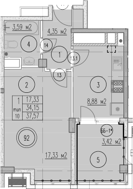1-комн., 34.15 м², 6/10 этаж, ЖК «Agoy Park Residence by Lavicon»