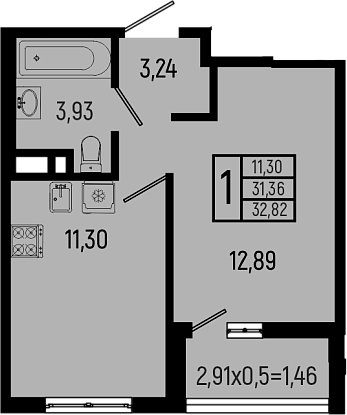1-комн., 31.36 м², 17/18 этаж, ЖК «Ботаника Хиллс»