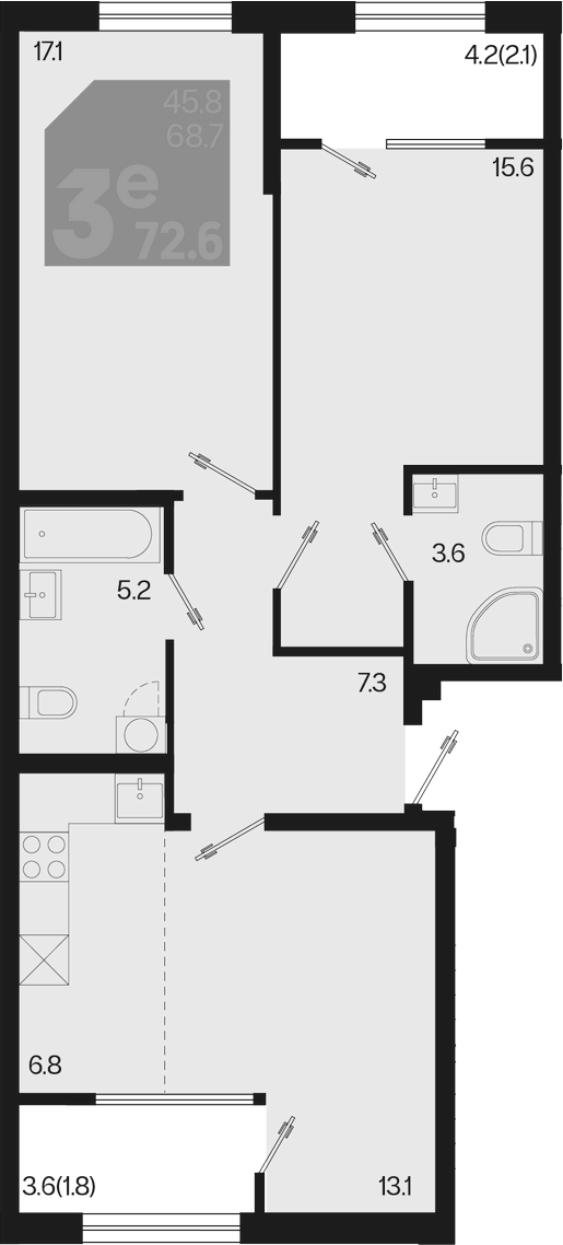 3-комн., 68.7 м², 2/9 этаж, ЖК «Первое место»