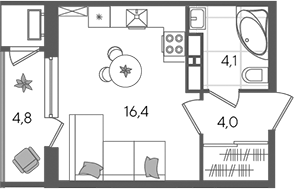 Продается 1-комн. квартира, 24.5 м²