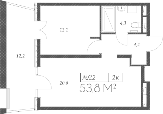 Продается 2-комн. квартира, 41.6 м²
