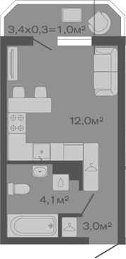 Студия, 19.1 м², 2/4 этаж, ЖК «Дзенпарк»