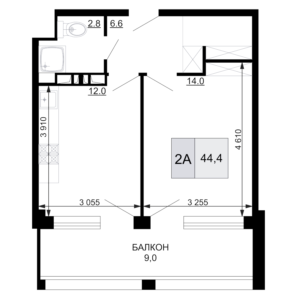 2-комн., 35.4 м², 4/9 этаж, ЖК «Гостиничный комплекс Мореград»