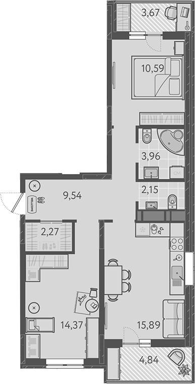 3-комн., 58.77 м², 9/9 этаж, ЖК «Теплые края»