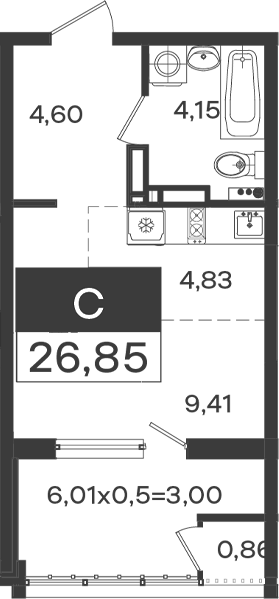 Студия, 22.99 м², 18/18 этаж, ЖК «Образцово»