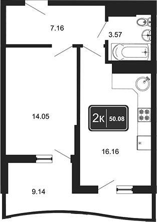 1-комн., 40.94 м², 3/8 этаж, ЖК «Гостиничный комплекс Marine Garden 4»