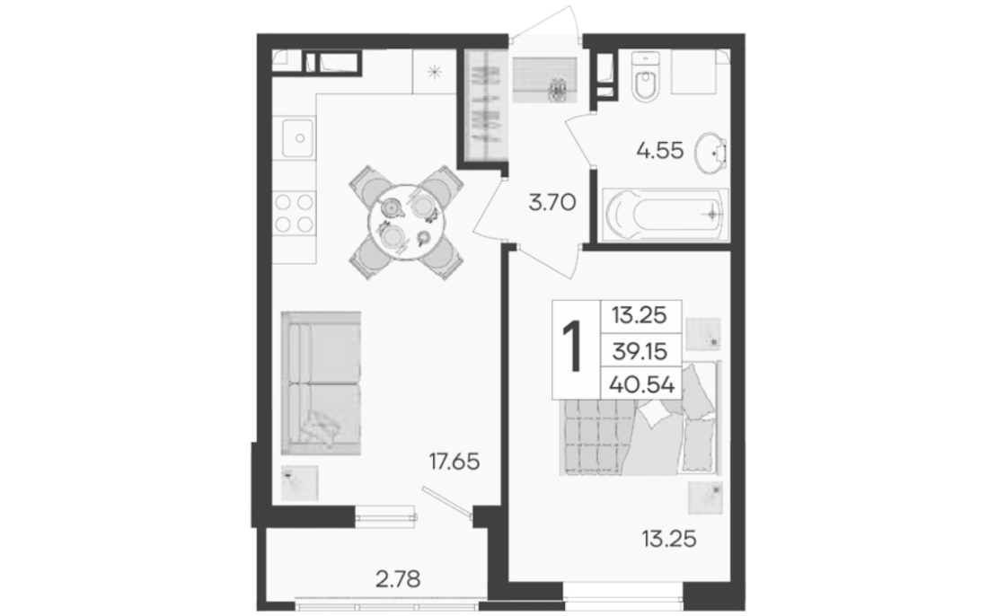 Продается 1-комн. квартира, 39.15 м²