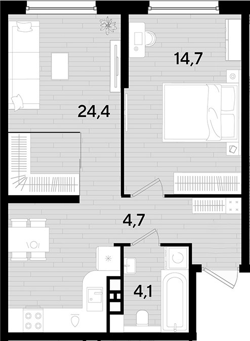 1-комн., 47.9 м², 6/16 этаж, ЖК «DОГМА ПАРК»