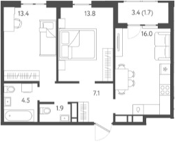3-комн., 56.7 м², 19/24 этаж, ЖК «Все Свои VIP»
