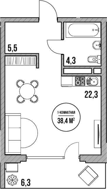 Студия, 32.1 м², 5/5 этаж, ЖК «МореТут»