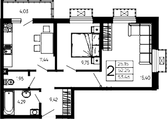 Продается 2-комн. квартира, 52.25 м²