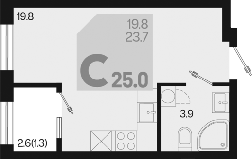 Продается 1-комн. квартира, 23.7 м²