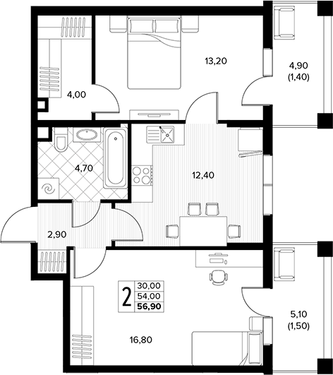 Продается 2-комн. квартира, 54 м²
