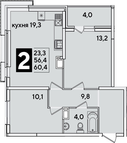 3-комн., 56.4 м², 13/16 этаж, ЖК «Самолет»