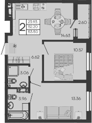 Продается 2-комн. квартира, 52.2 м²