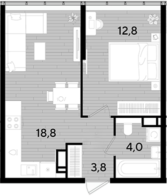 1-комн., 39.4 м², 15/16 этаж, ЖК «DОГМА ПАРК»