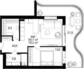 1-комн., 56.7 м², 3/6 этаж, ЖК «Benefit Sea Breeze Sochi»